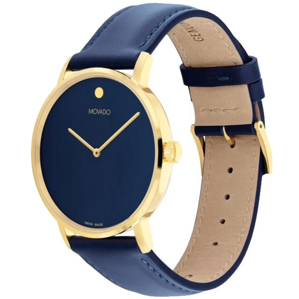 MOVADO SIGNATURE 0608100 DARK PURPLE DIAL & LEATHER STRAP 40MM GOLD MENS WATCH